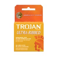 Condones Ultra Ribbed Trojan - Caja de 3