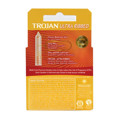 Condones Ultra Ribbed Trojan - Caja de 3
