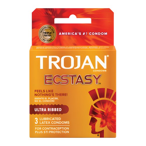 Trojan Ultra Ribbed Ecstasy Condones - Caja de 3