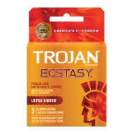 Trojan Ultra Ribbed Ecstasy Condones - Caja de 3
