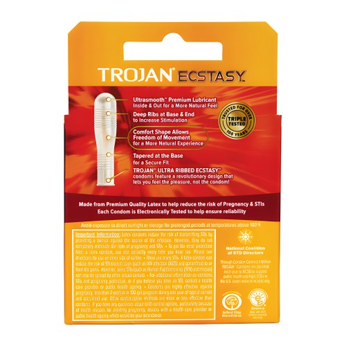 Trojan Ultra Ribbed Ecstasy Condones - Caja de 3