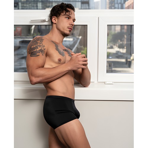 Male Power Satin Lycra Boxer - Black Medium