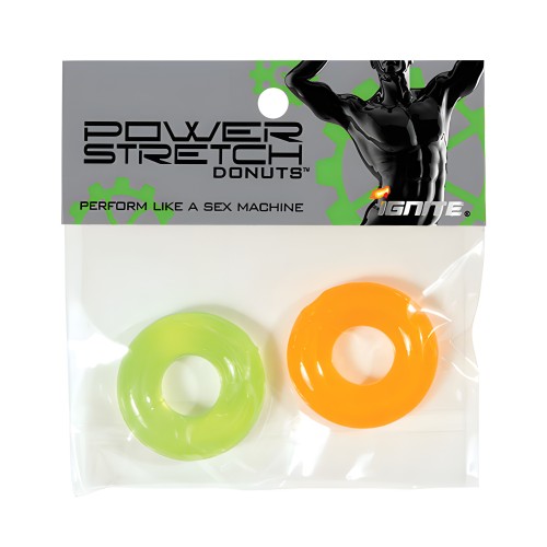 Anillo de Pene Ignite Power Stretch Donut - Naranja/Verde Pack de 2
