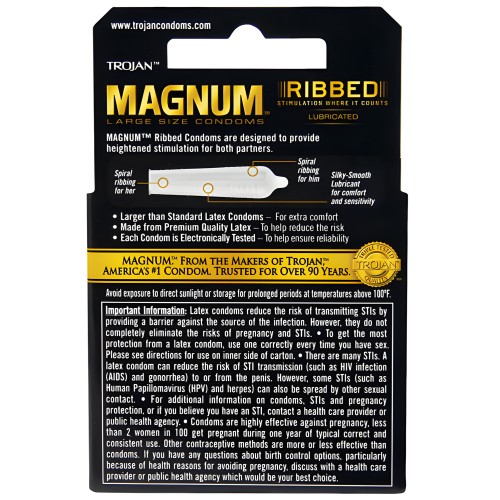 Condones Magnum Ribbed Trojan - Caja de 3