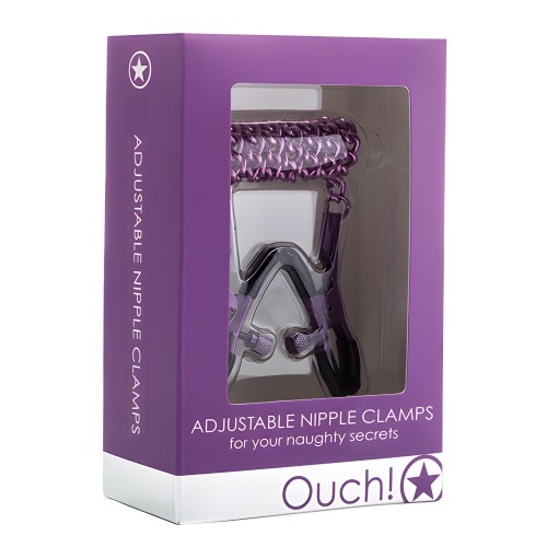 Shots Ouch Adjustable Nipple Clamps w/Chain - Purple