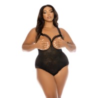 Teddy de Encaje con Copas Abiertas y Crotchless - Negro QN