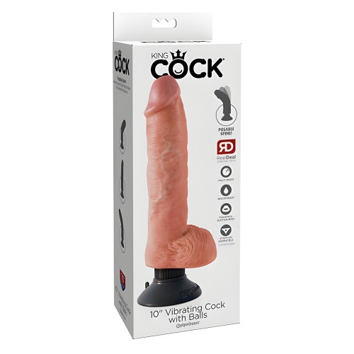 King Cock 10" Vibrating Cock with Balls - Flesh