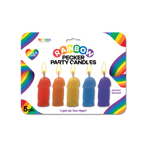 Velas de Fiesta Pecker Arcoíris - Colores Asst. Paquete de 5