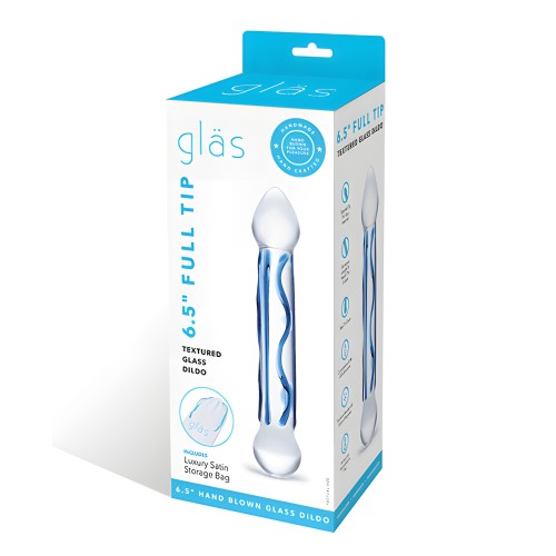 Glas 6.5" Tip Textured Glass Dildo - Blue