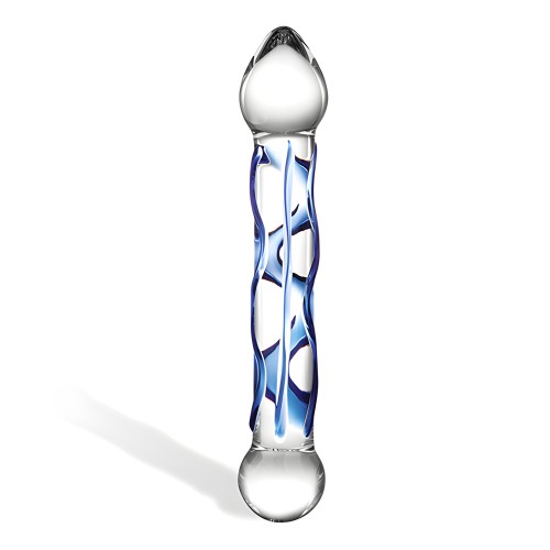 Glas 6.5" Tip Textured Glass Dildo - Blue
