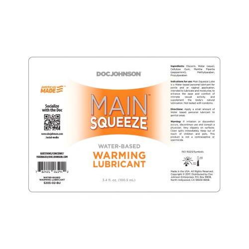 Main Squeeze Warming Water-Based Lubricant - 3.4 oz | Main Squeeze
