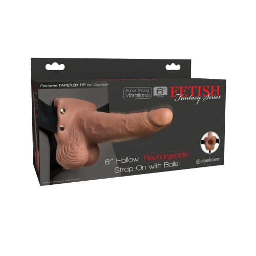 Fetish Fantasy Series 6" Hollow Rechargeable Strap On w/ Balls - Tan