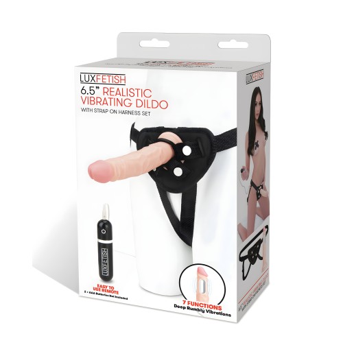Lux Fetish 6.5" Realistic Vibrating Dildo w/Strap On Harness Set