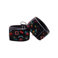 Shots Ouch Old School Tattoo Style Hand Cuffs Black