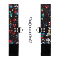 Shots Ouch Old School Tattoo Style Hand Cuffs Black