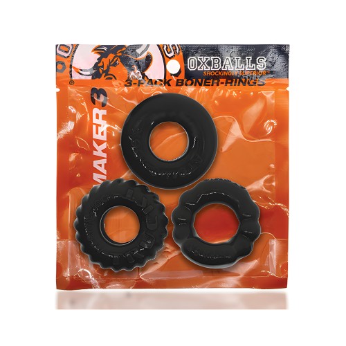 Kit de 3 Anillos para el Pene Oxballs Bonemaker - Negro | Mejora el Rendimiento