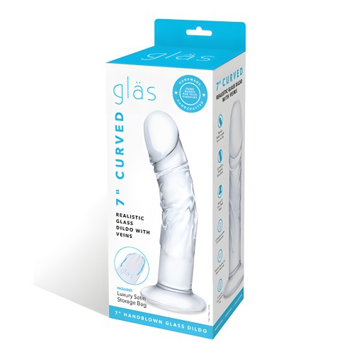 Dildo de Cristal Curvado Realista de 7" con Venas - Transparente