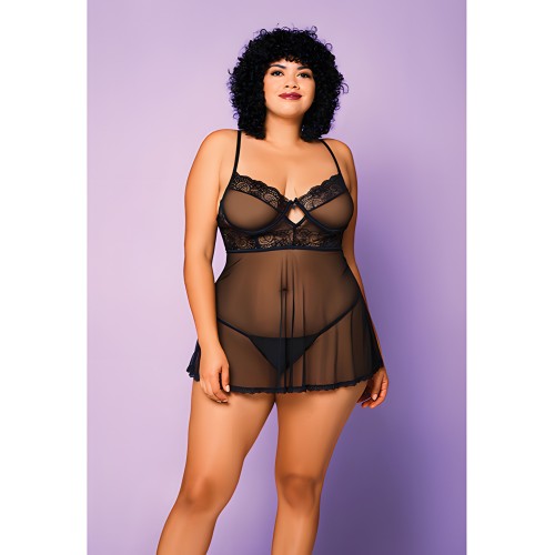 Babydoll de Malla Suave y G-String Negro