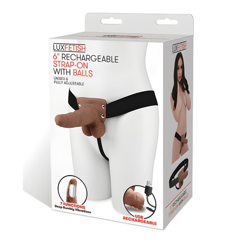 Lux Fetish 6" Rechargeable Strap On w/Balls - Brown