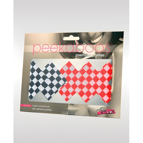 Peekaboos Off the Wall Checkered Pasties - 2 Pairs (Black & Red)