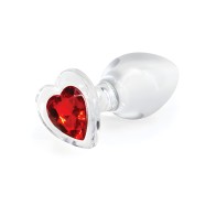 Plug Anal de Vidrio con Corazón de Cristal Mediano - Rojo