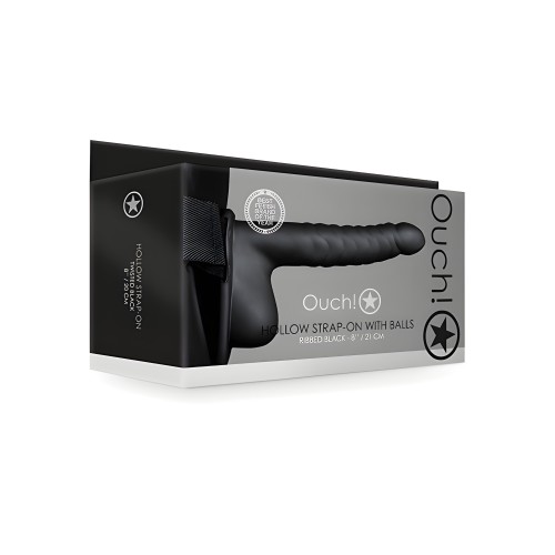 Shots Ouch Strap On Hueco de 8" con Bolas - Negro