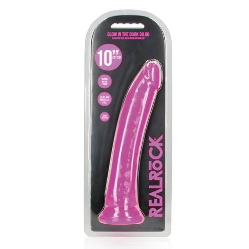 Dildo Slim de 10" que Brilla en la Oscuridad - Púrpura Neón