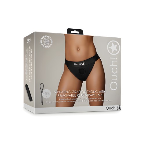 Shots Ouch Vibrating Strap On Thong w/Removable Rear Straps - Black M/L | Ouch