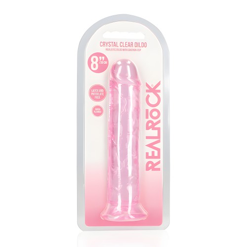 Dildo Recto Crystal Clear de 8" con Ventosa - Rosa