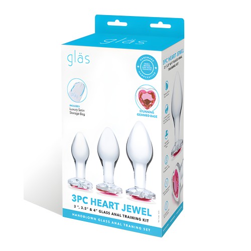 Glas 3 pc Heart Jewel Glass Anal Training Kit | Beginner-Friendly