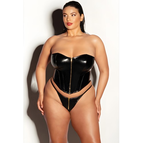 FETISH Rider Vinyl Bustier w/Front Zipper & Panty Black 2X