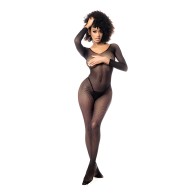 Long Sleeved All Over Fishnet Body Stocking Black O/S