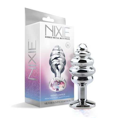 Nixie Butt Plug de Metal con Joyas Arcoíris - Mediano