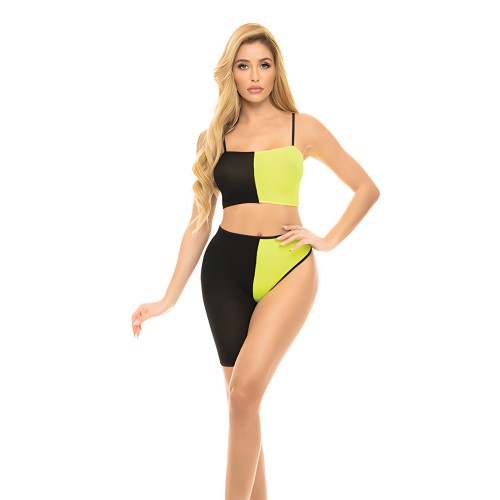 Conjunto Bandeau y Bottom Pink Lipstick - Negro/Amarillo O/S