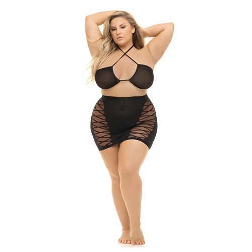 Sostén Halter y Falda Hold On Tight Negra QN - Pink Lipstick