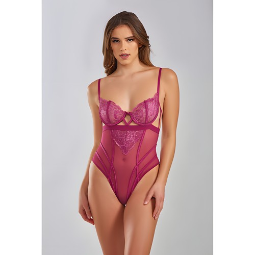 Quinn Lace & Mesh Teddy Wine XL