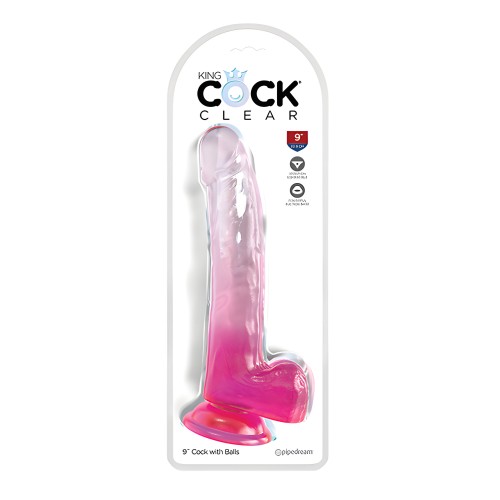 King Cock Clear 9" Cock w/Balls - Pink