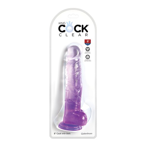 King Cock Clear Pene de 8" con Testículos - Púrpura