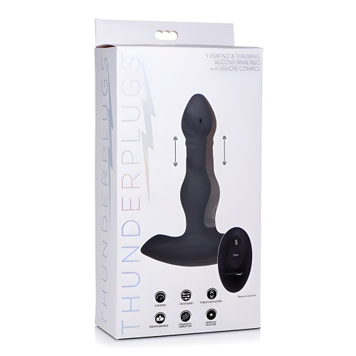 ThunderPlugs Silicone Vibrating & Thrusting Plug w/Remote - Black