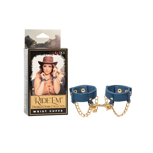 Ride 'Em Denim Wrist Cuffs - Stylish Bondage Gear