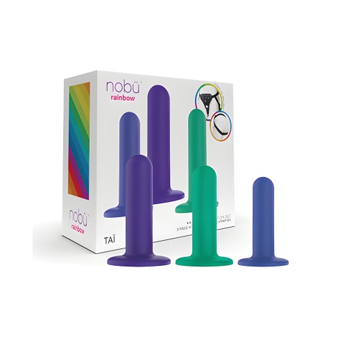 Nobu Tai Silicone Dildo Set w/Adjustable Strap On - 3 Piece Kit Assorted Colors