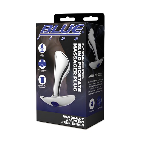 Plug Masajeador Prostático Bling de Acero Inoxidable 2.5" - Blue Line