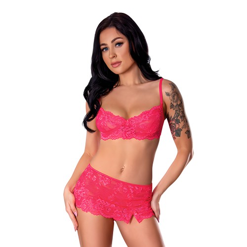 Get It Girl Lace Bra w/ Skirt & Thong - Pink L/XL