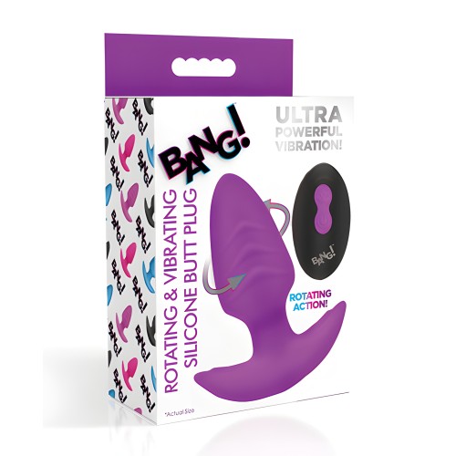 Bang! Plug Anal Tapered Vibrante y Rotativo con Control Remoto - Púrpura
