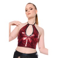 Darque Metallic Wet Look Halter Top - Red/Black MD