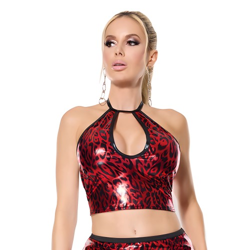 Darque Metallic Wet Look Halter Top - Red/Black MD