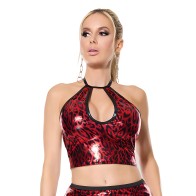 Darque Metallic Wet Look Halter Top - Red/Black MD