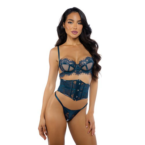 Eden Lace & Wet Look Waspie Set Teal LG