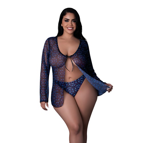 Hazy Dayz Butterfly Blacklight Reflective Tie Front Top & Thong 2 pc Set - Black Multi QN