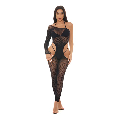 Pink Lipstick Star Sign Bodystocking - Black O/S
